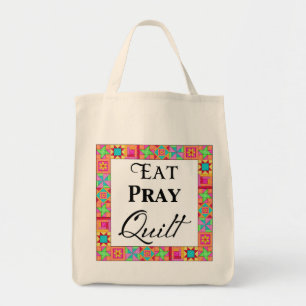 Colourful Quilt Blocks Border Art Eat Pray Quilt Tote Bag