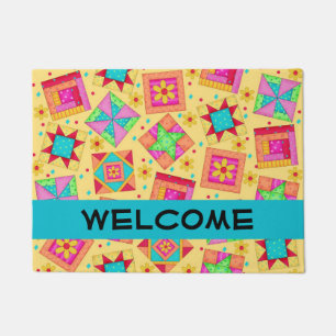 Colourful Quilt Patchwork Blocks Yellow Custom Doormat