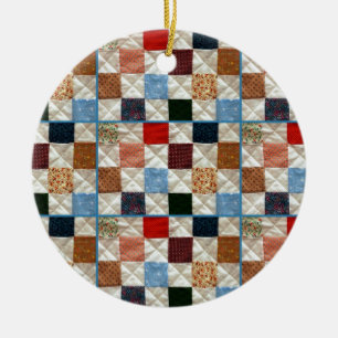 Colourful quilt squares pattern ceramic tree decoration