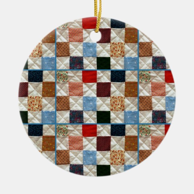 Colourful quilt squares pattern ceramic tree decoration (Front)