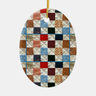 Colourful quilt squares pattern ceramic tree decoration
