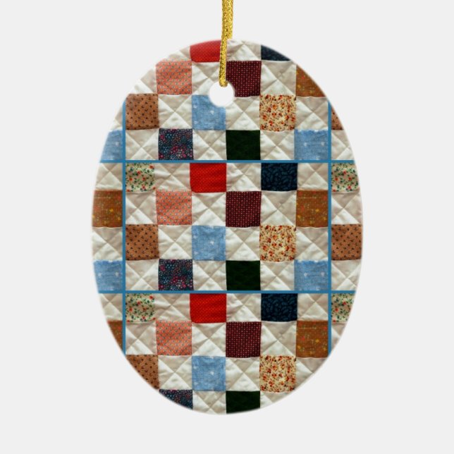 Colourful quilt squares pattern ceramic tree decoration (Front)
