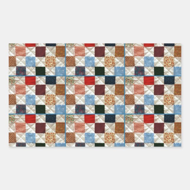 Colourful quilt squares pattern rectangular sticker (Front)