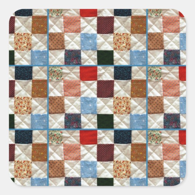 Colourful quilt squares pattern square sticker (Front)