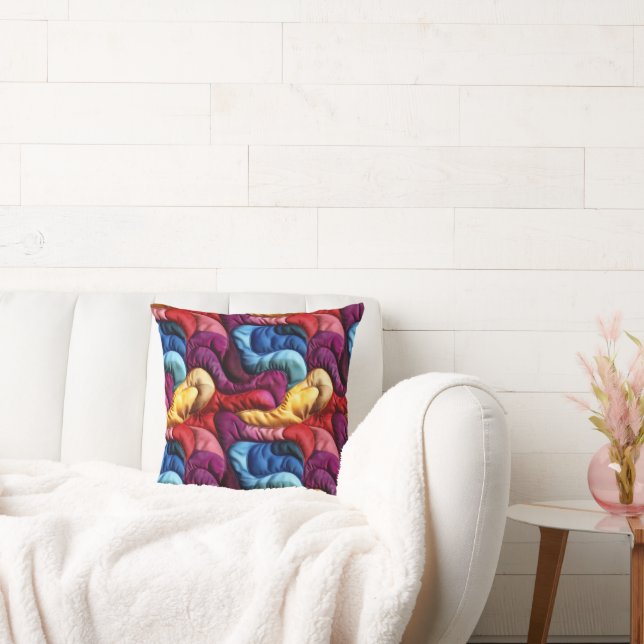 Colourful Quilted Fabric Pattern Cushion (Couch)