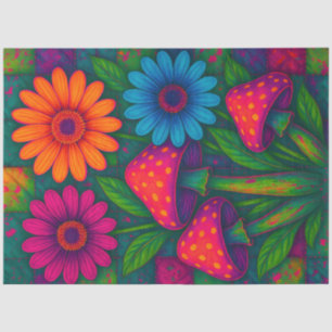 Colourful Quilted Mushroom and Daisy Floral Design Tissue Paper