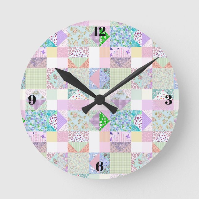 Colourful quilting clock sewing room decor (Front)