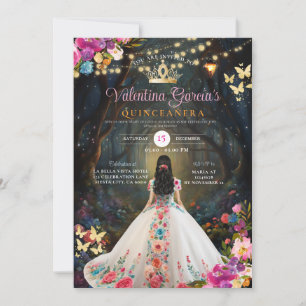 Colourful Quinceañera 15 Anos Fores Flowers Gold Invitation