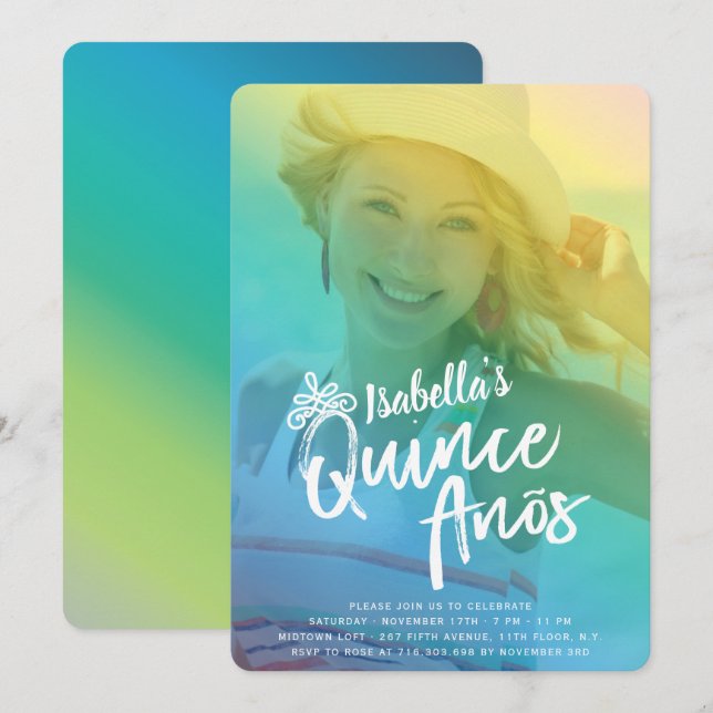 Colourful Quinceanera Girl Birthday Party Invite (Front/Back)