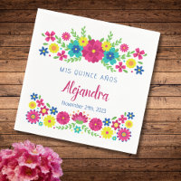 Colourful Quinceañera Mexican flowers Paper Napkin