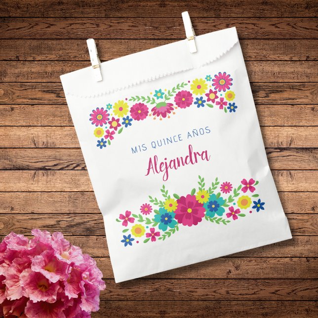 Colourful Quinceañera Mexican flowers Paper Napkin Favour Bags (Creator Uploaded)