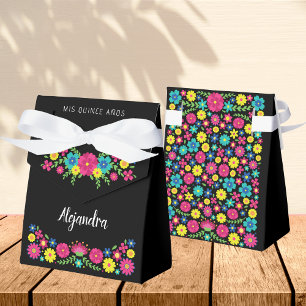 Colourful Quinceañera Mexican flowers Paper Napkin Favour Box