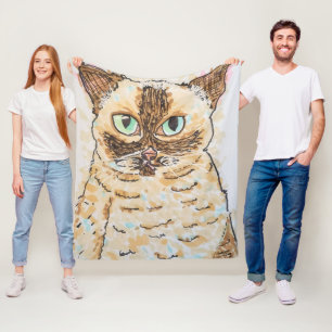Colourful Quirky Cat Portrait Fleece Blanket