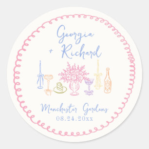Colourful & Quirky Hand Drawn Wedding Classic Round Sticker
