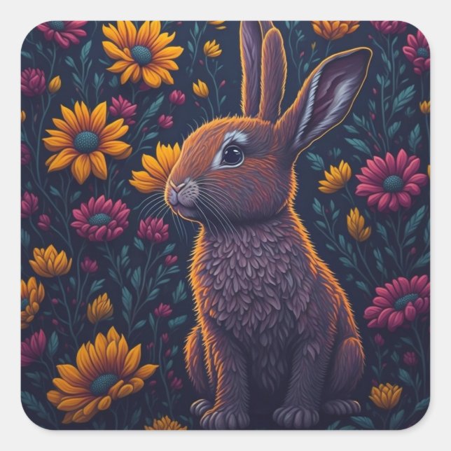 Colourful Rabbit Square Sticker (Front)