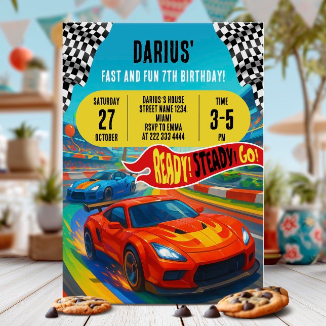 Colourful Race Car Birthday Party Invitation (Creator Uploaded)