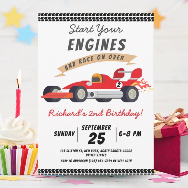 Colourful Race Car Theme Kids Birthday Party Invitation (Creator Uploaded)