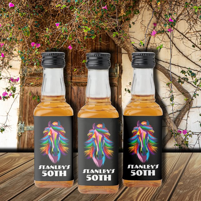 Colourful Racehorse Birthday Party Liquor Bottle Label (Colorful Racehorse Birthday Party Liquor Bottle Labels)