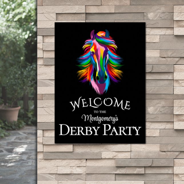 Colourful Racehorse Derby Party Black Welcome Poster (Colorful racehorse Derby party black welcome poster - PRINTED and/or INSTANT DOWNLOAD)