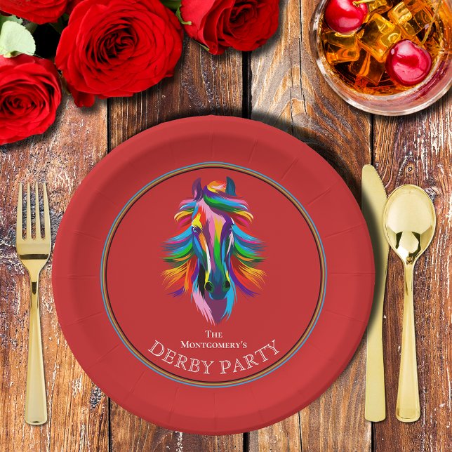 Colourful Racehorse Derby Party Red Paper Plate (Colorful Racehorse Derby Party Red Paper Plates)