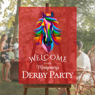 Colourful Racehorse Derby Party Welcome Acrylic Sign
