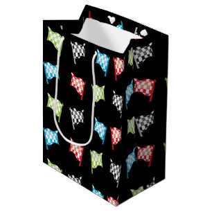 Colourful Racing Flags on Black Birthday Party Medium Gift Bag