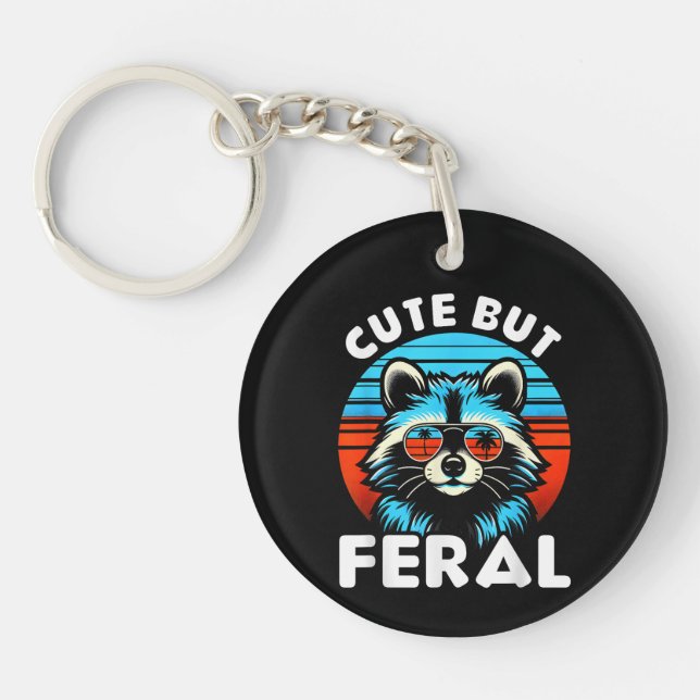 Colourful Racoon With Sunglasses Racoon Key Ring (Front)