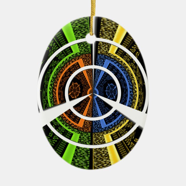 Colourful Radial Art Print Ceramic Tree Decoration (Front)