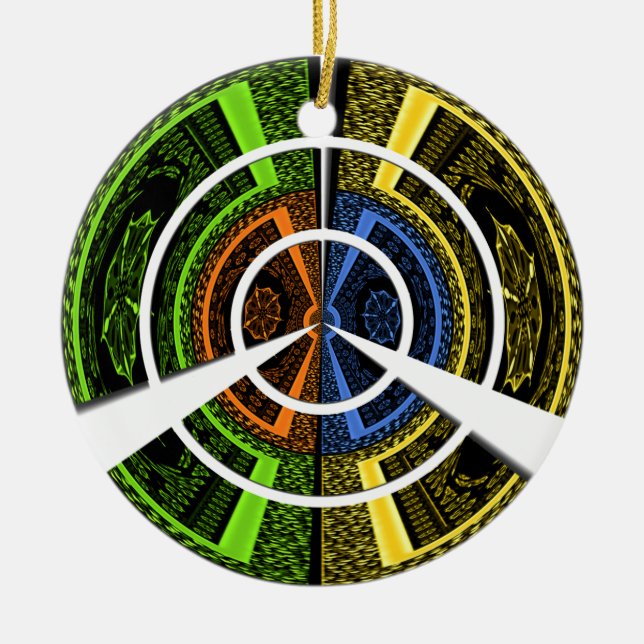 Colourful Radial Art Print Ceramic Tree Decoration (Front)