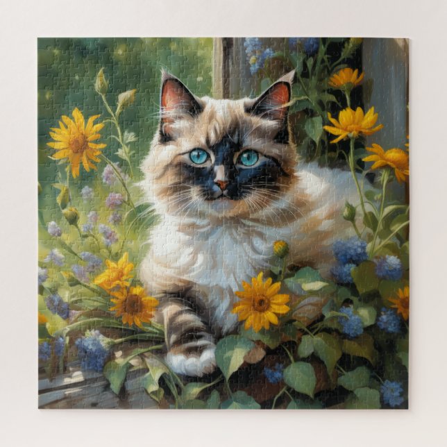 Colourful Ragdoll Cat, Fun and Challenging Jigsaw Puzzle (Vertical)