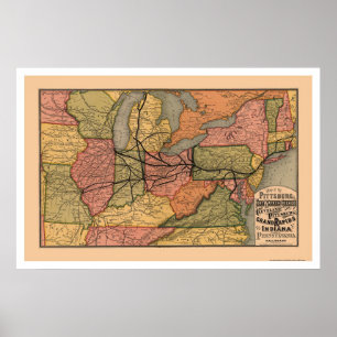 Colourful Railroad Map 1874 Poster