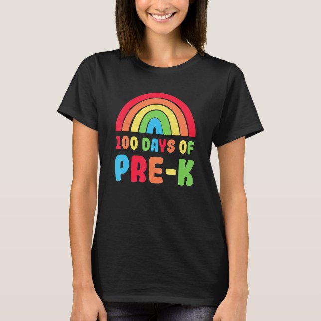 Colourful Rainbow 100 Days Of Pre K Day Of School T-Shirt (Front)