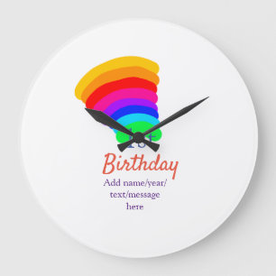 Colourful rainbow 1st birthday add date name messa large clock