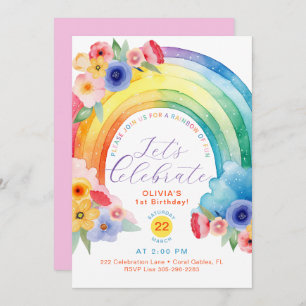 Colourful Rainbow 1st Birthday Invitation