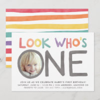 Colourful Rainbow 1st Birthday Invitations | Photo