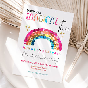 Colourful Rainbow 3rd magical three birthday Invitation