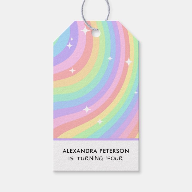 Colourful Rainbow 4th Birthday Gift Tags (Front)