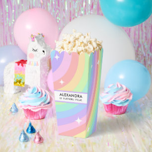 Colourful Rainbow 4th Birthday Popcorn Favour Box
