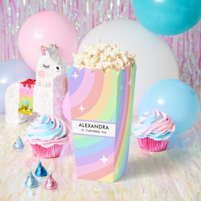 Colourful Rainbow 6th Birthday Popcorn Favour Box (Party)