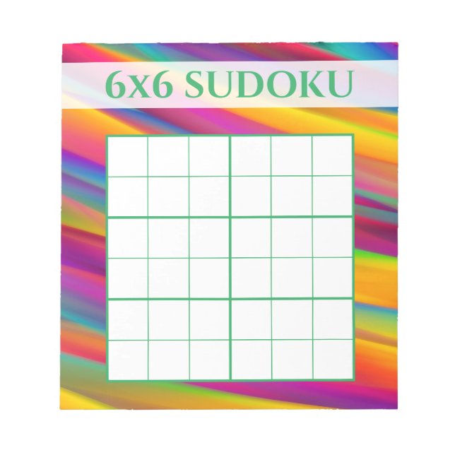 Colourful Rainbow 6x6 Sudoku Grid Template Notepad (Front)