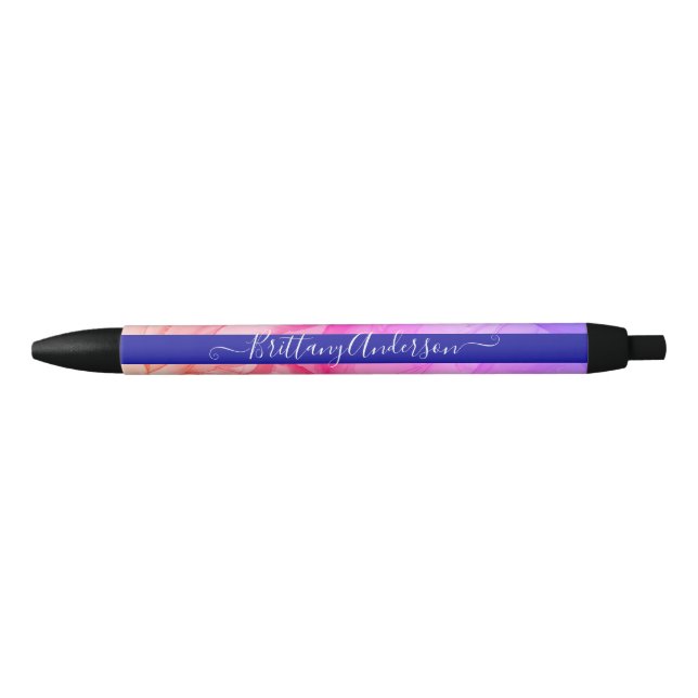 Colourful Rainbow Abstract Custom Name Black Ink Pen (Front)