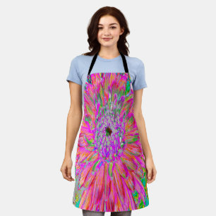 Colourful Rainbow Abstract Decorative Dahlia Flowe Apron
