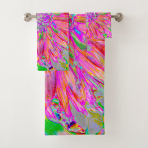 Colourful Rainbow Abstract Decorative Dahlia Flowe Bath Towel Set