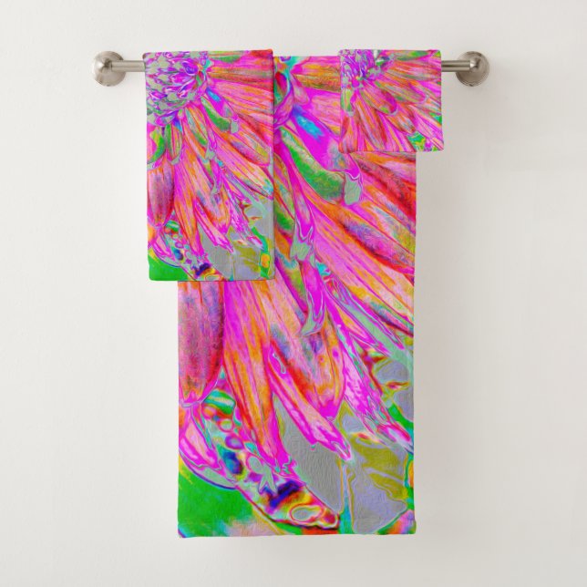 Colourful Rainbow Abstract Decorative Dahlia Flowe Bath Towel Set (Insitu)