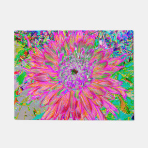 Colourful Rainbow Abstract Decorative Dahlia Flowe Doormat