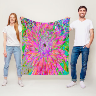 Colourful Rainbow Abstract Decorative Dahlia Flowe Fleece Blanket