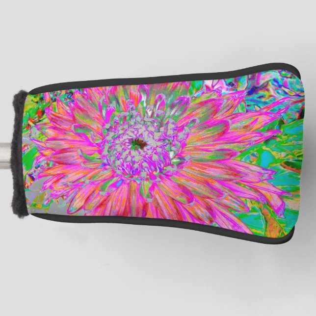 Colourful Rainbow Abstract Decorative Dahlia Flowe Golf Head Cover (Front)