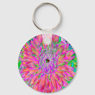 Colourful Rainbow Abstract Decorative Dahlia Flowe Key Ring