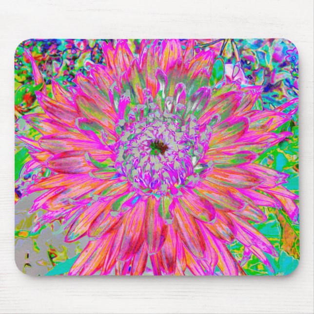 Colourful Rainbow Abstract Decorative Dahlia Flowe Mouse Mat (Front)