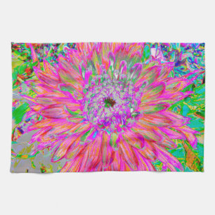 Colourful Rainbow Abstract Decorative Dahlia Flowe Tea Towel